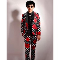 Tuxedo pour hommes à pois noir et blanc avec roses