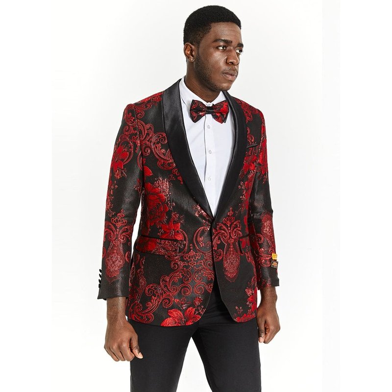 Veste de Tuxedo Florale Paisley Noir & Rouge pour Hommes Alberto Nardoni — Costumes et vestons pour hommes