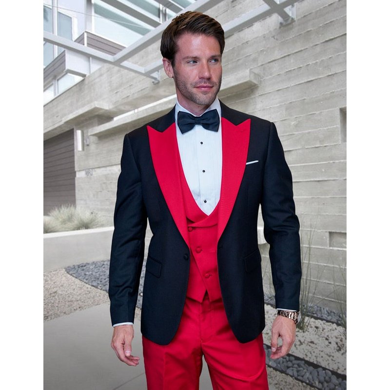 Tuxedo 1 Bouton pour Hommes Alberto Nardoni avec Revers Contrasté — Costumes et vestons pour hommes