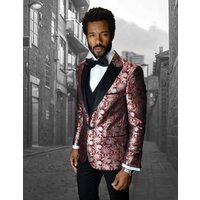 Tuxedo Floral Rouge pour Hommes avec Revers à Un Bouton