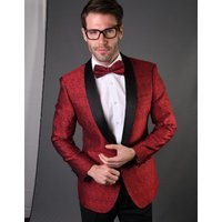 Tuxedo en Dentelle Géométrique Rouge pour Hommes - Alberto Nardoni