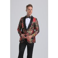 Veste de Tuxedo Florale Rouge et Or pour Hommes