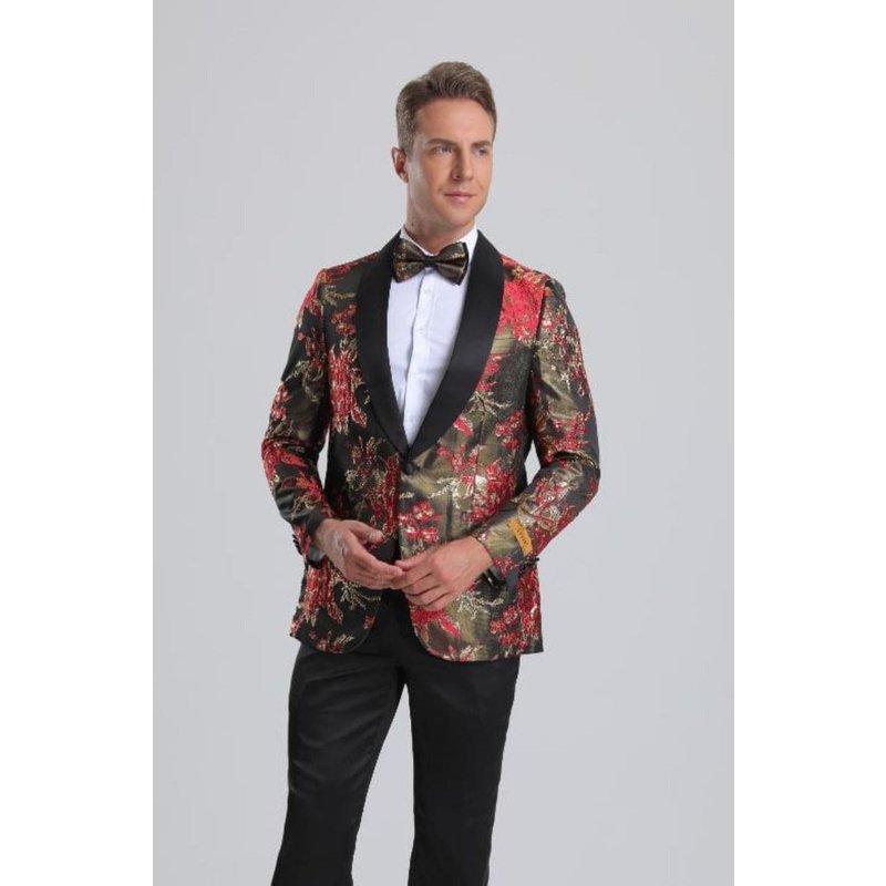 Veste de Tuxedo Florale Rouge et Or pour Hommes — Costumes et vestons pour hommes