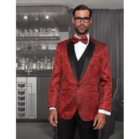Men's Vested Swirl Pattern Notch Lapel Tuxedo in Red — Mens Suits & Blazers