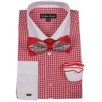 Men's Red Checks Shirt with White Collar and Bowtie