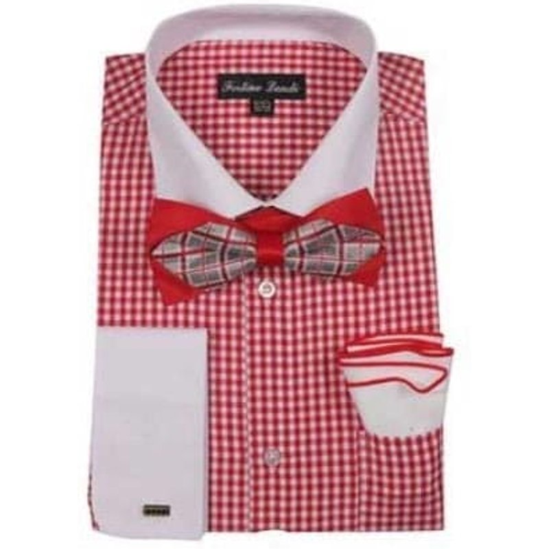 Chemise à carreaux rouges pour hommes avec col blanc et nœud papillon — Accessoires de mode