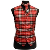 Ensemble de mode pour hommes : gilet ajusté en polyester à carreaux blanc/rouge et noir