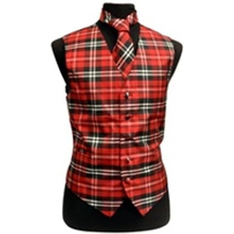 Ensemble de mode pour hommes : gilet ajusté en polyester à carreaux blanc/rouge et noir — Robes pour femmes