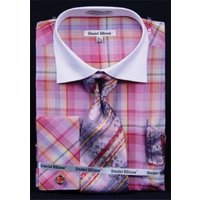 Daniel Ellissa Men's Dress Shirt Windowpane Plaid French Cuff — Mens Dress Shirts