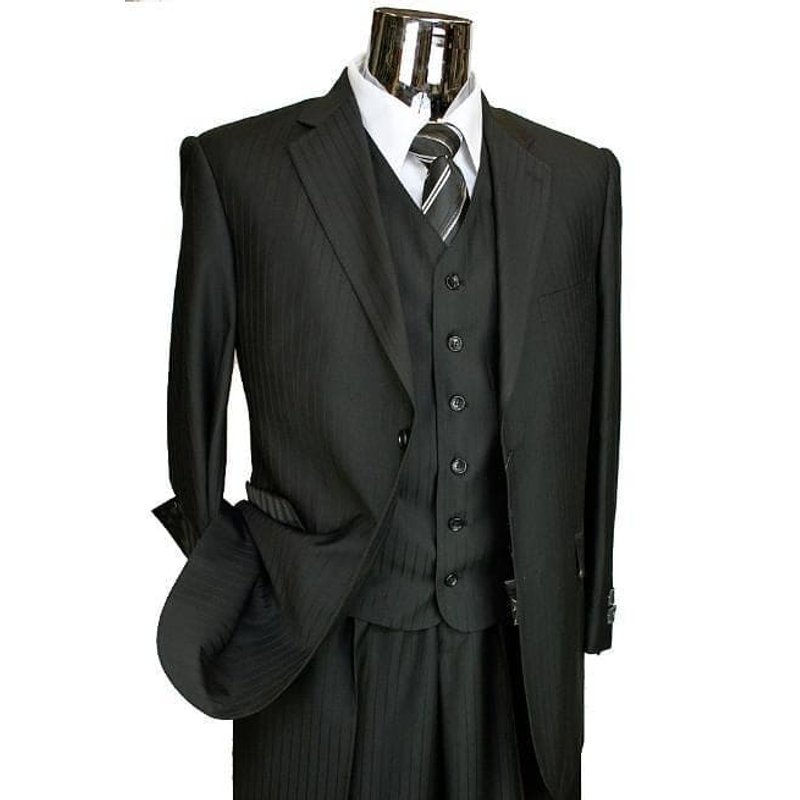 Costume 3 pièces noir à rayures pour homme avec gilet — Costumes et vestons pour hommes