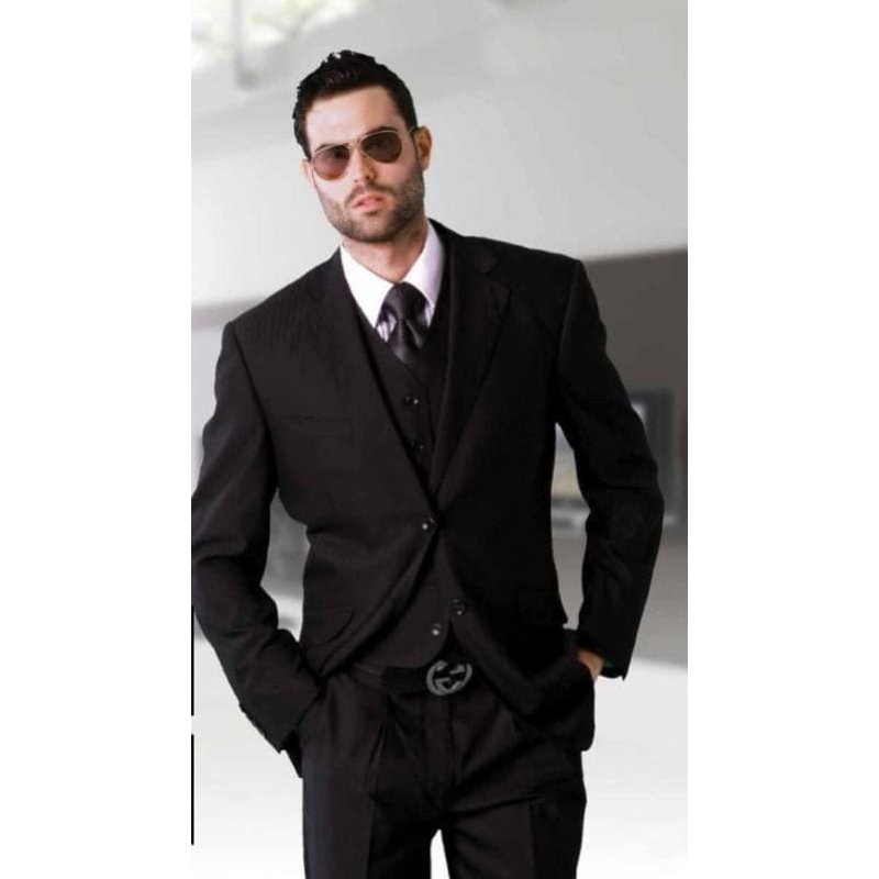 Costume trois pièces avec gilet noir à 6 boutons pour homme — Costumes et vestons pour hommes