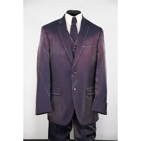 Alberto Nardoni Men's Purple Suit with Pinstripe and Metal Studs
