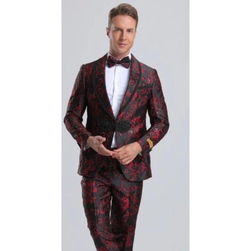Mens Big and Tall Black Red Tuxedo — Mens Suits & Blazers