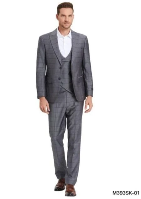 3 Piece Gray Plaid Suit - AlbertoNardoniStore — Mens Suits & Blazers