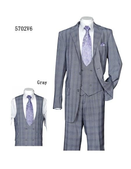 Gray Plaid 3 Piece Suit for Men — Mens Suits & Blazers