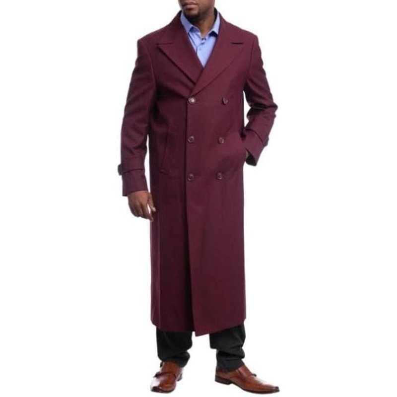 AlbertoNardoniStore Men's Burgundy Wool Double Breasted Overcoat — Winter Jacket Men