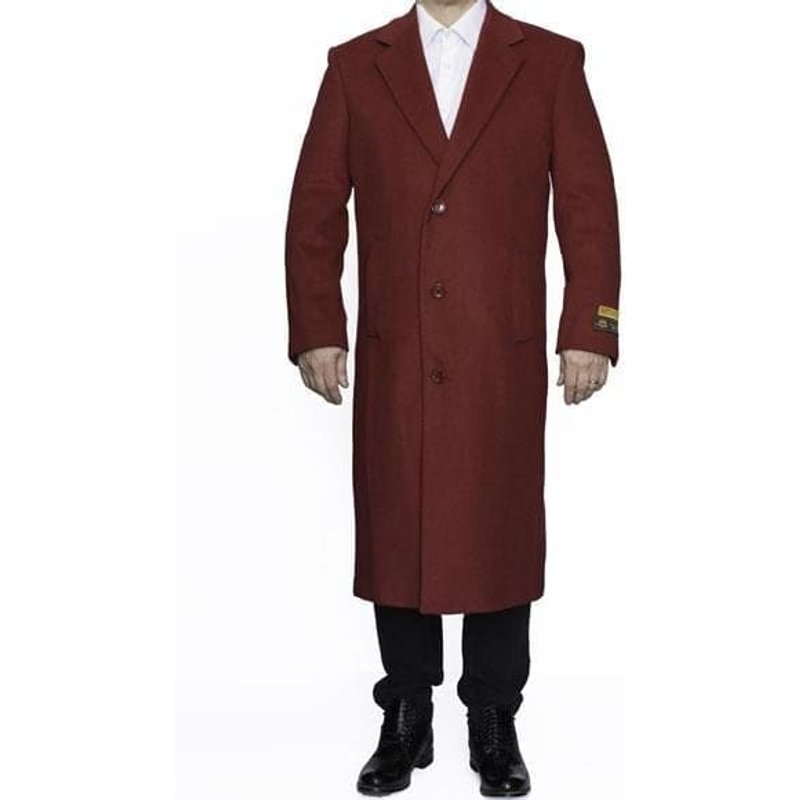 AlbertoNardoniStore Men's Long Wool Overcoat in Burgundy — Winter Jacket Men