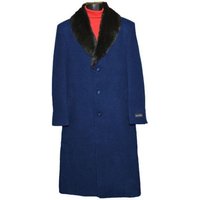 Men's Long Wool Topcoat in Navy Blue