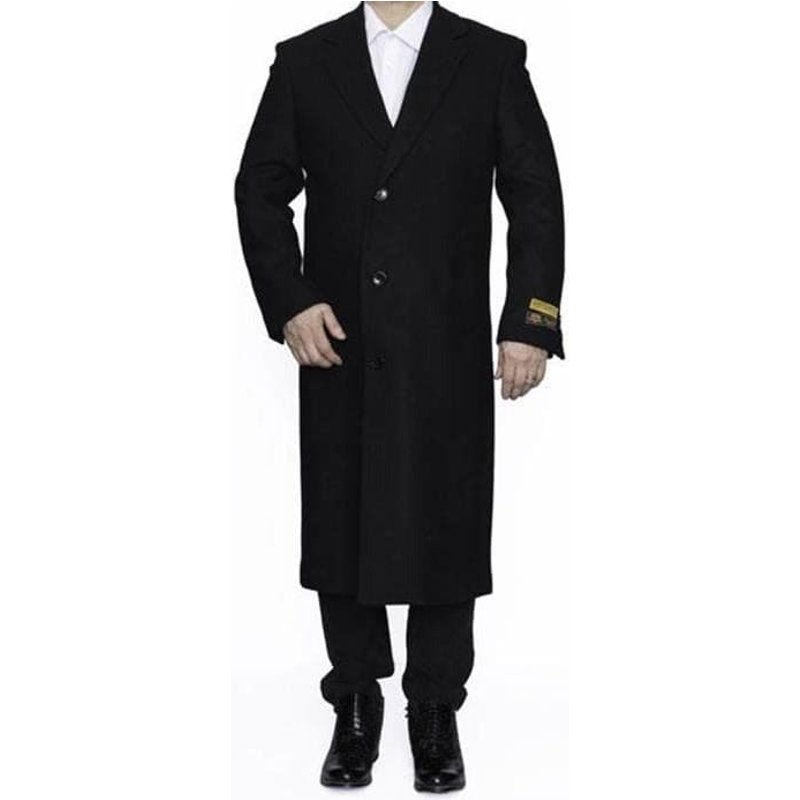 AlbertoNardoniStore Men's Full Length Wool Overcoat in Black — Winter Jacket Men