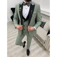 Tuxedo Vert Eau Ajusté avec Col Détachable