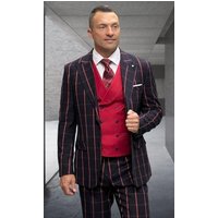 Athletic Suit - Black and Red Windowpane Plaid - Modern Fit — Mens Suits & Blazers