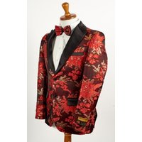 Veste de Tuxedo Grande Taille - Blazer Floral Paisley Rouge et Noir — Costumes et vestons pour hommes