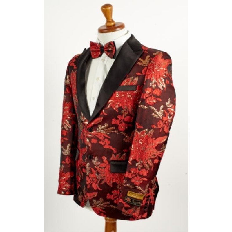 Big And Tall Tuxedo Jacket - Red and Black Paisley Floral Blazer — Mens Suits & Blazers