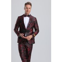Tuxedo de Mariage Paisley - Costume Rouge et Noir avec Nœud Papillon — Costumes et vestons pour hommes