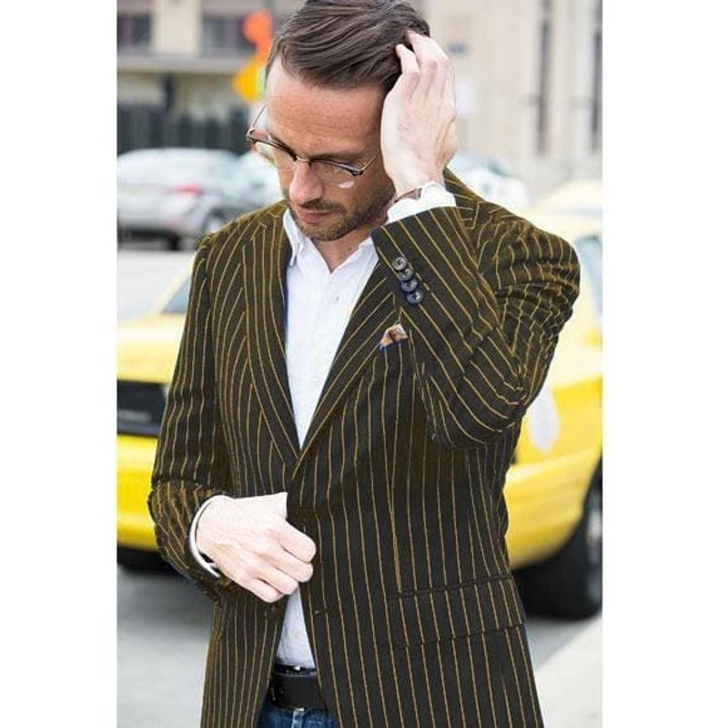 Black and Gold Stripe Vested Suit — Mens Suits & Blazers