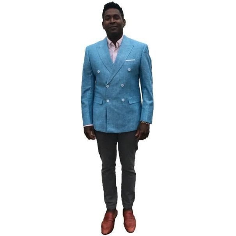 Costume de lin en tissu bleu foncé pour hommes — Costumes et vestons pour hommes
