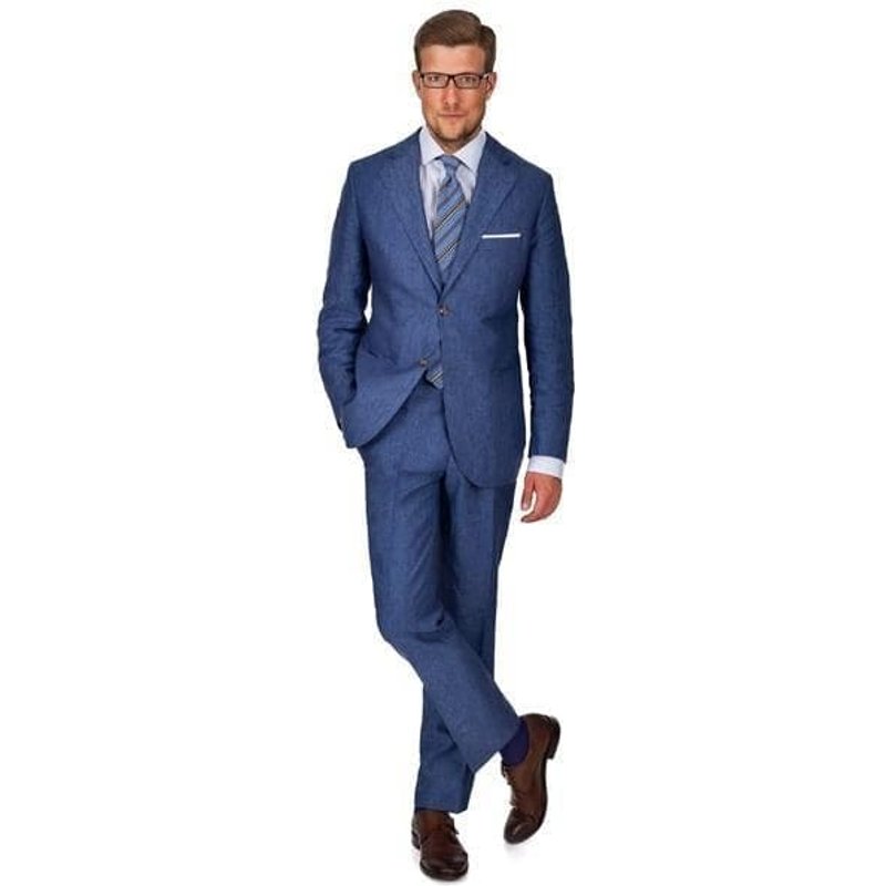 Costume de lin en tissu bleu foncé pour hommes — Costumes et vestons pour hommes