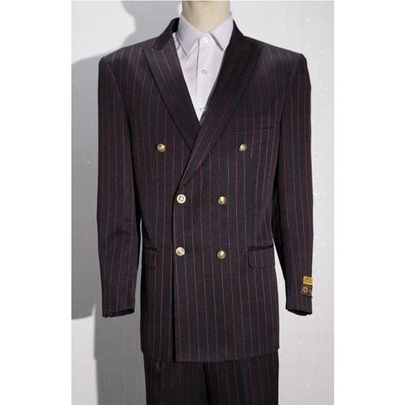 Pinstripe Double Breasted Suit - Black and Red — Mens Suits & Blazers