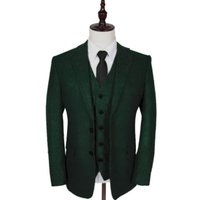 1930s Fashion Tweed Herringbone Pattern Men's Suit - Green