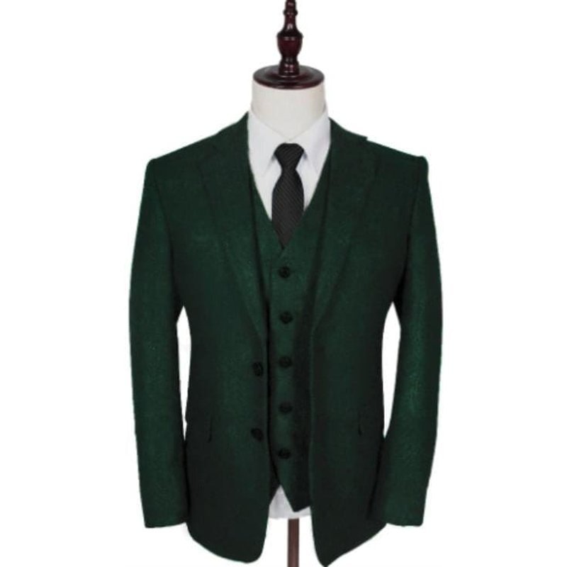 1930s Fashion Tweed Herringbone Pattern Men's Suit - Green — Mens Suits & Blazers