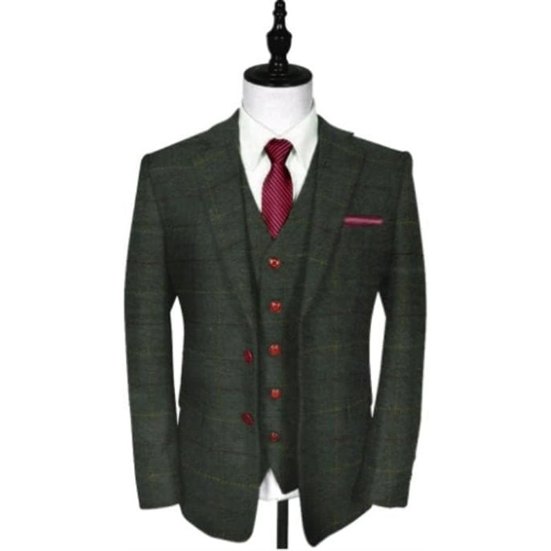 Alberto Nardoni Men's 1930 Herringbone Suit - Green Tuxedo — Mens Suits & Blazers