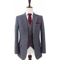 Mens 1930s Fashion Tweed Herringbone Suit - Modern Fit Gray