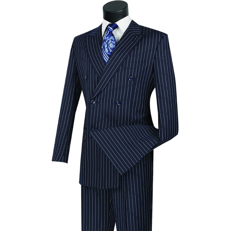 Alberto Nardoni Men's Double Breasted Pinstripe Suit in Navy Blue — Mens Suits & Blazers
