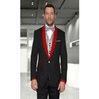 Alberto Nardoni Men's Black Red Shawl 1 Button Tuxedo
