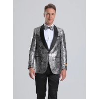 Veste de Tuxedo en Satin Argenté à Motif Floral Paisley