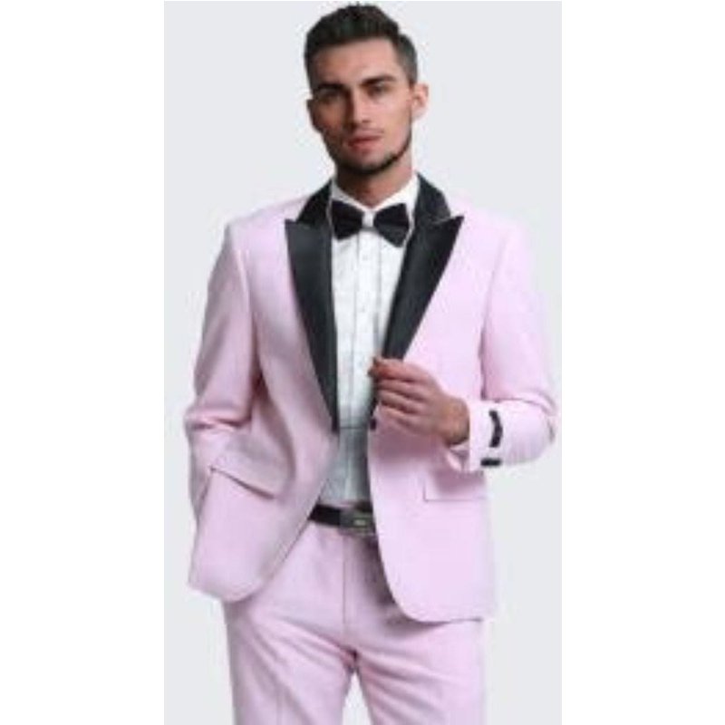 Veste de Tuxedo Rose pour Hommes Ajustée à Revers Pointu 3 Pièces — Costumes et vestons pour hommes