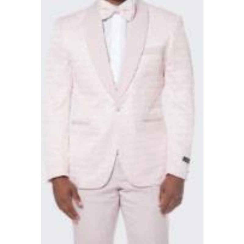 Tuxedo Rose pour Homme Ensemble de Quatre Pièces avec Motif Texturé — Costumes et vestons pour hommes