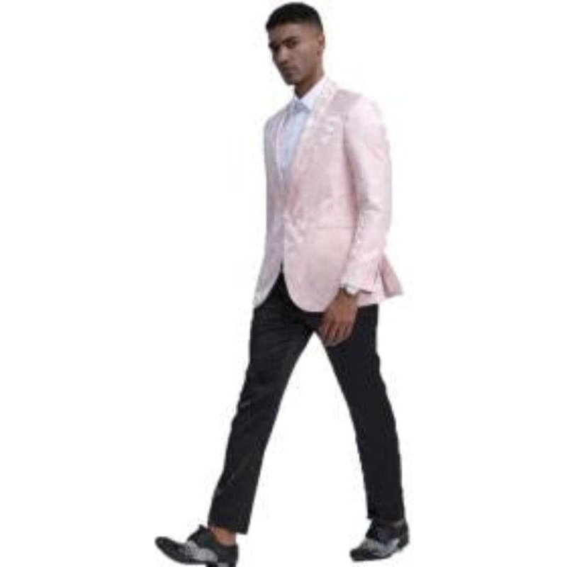 Tuxedo Rose Clair pour Homme avec Veste Sport Paisley Blanche et Rose — Costumes et vestons pour hommes