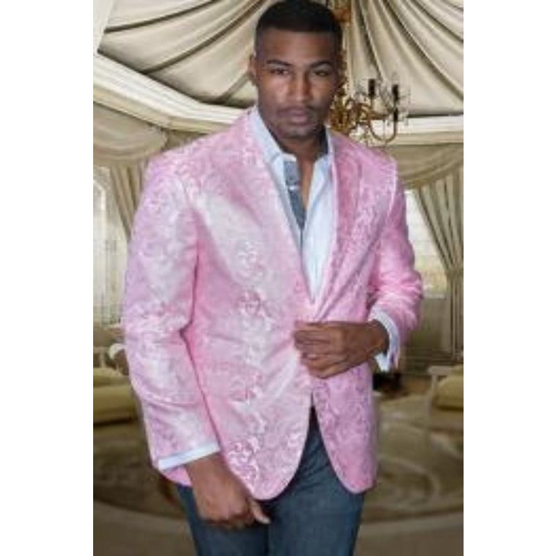 Tuxedo Rose Clair pour Homme avec Manteau Sport Paisley Blanc et Rose — Costumes et vestons pour hommes