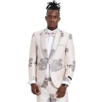Tuxedo Floral pour Hommes à Revers Châle et Bouton Unique en Rose et Argent — Costumes et vestons pour hommes