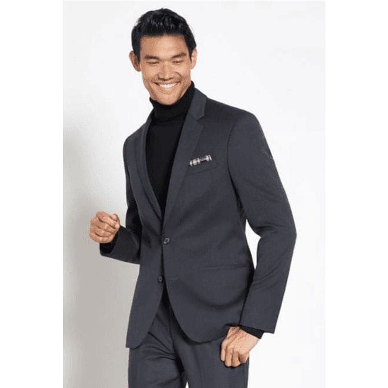 Costume en Velours Gris avec Combo de Col Roulé — Costumes et vestons pour hommes
