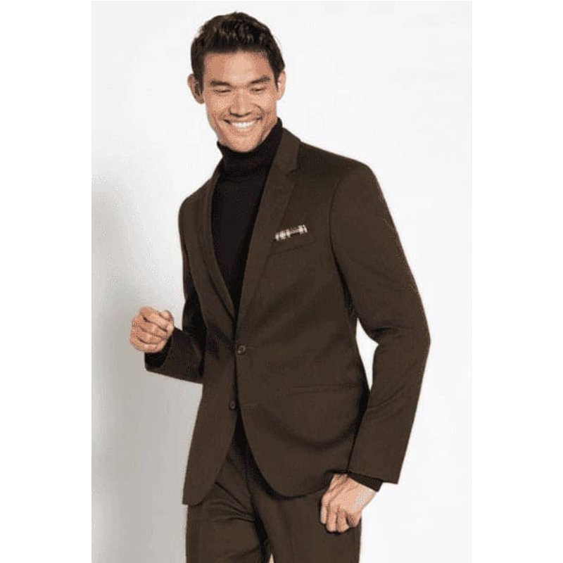 Brown Velvet Suit and Turtleneck Combo — Mens Suits & Blazers