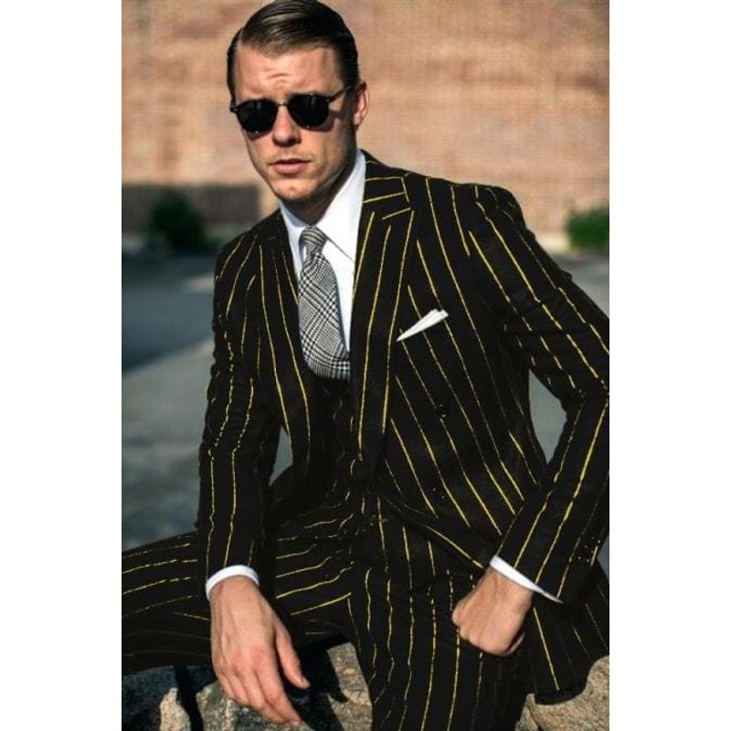 Costume noir et doré pour hommes. Disponible avec double poitrine — Costumes et vestons pour hommes