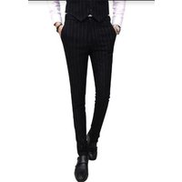 AlbertoNardoniStore Men's Black Pinstripe Dress Pants with Belt Closure