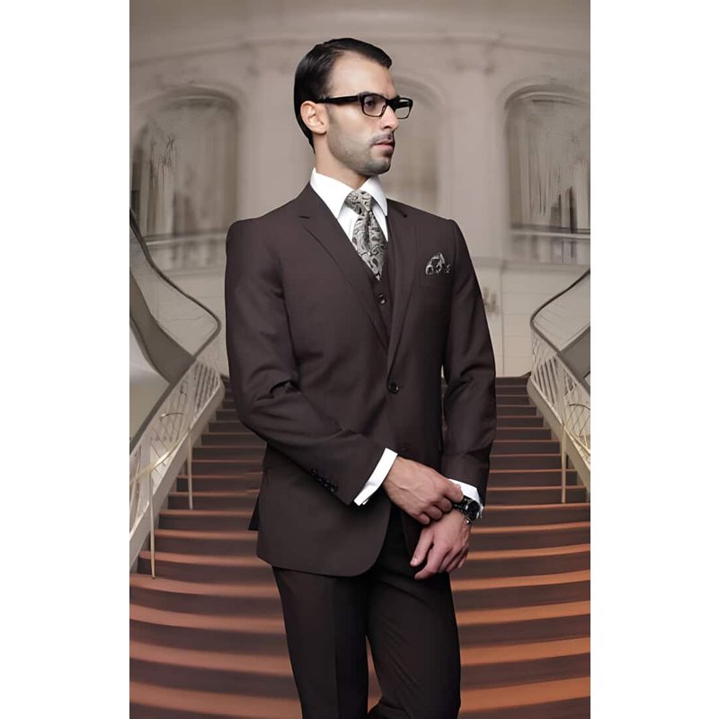 Alberto Nardoni Men's Brown Wool Suit with 2 Button Design — Mens Suits & Blazers