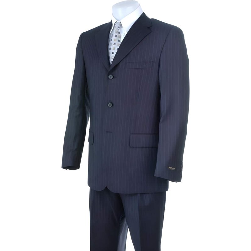 Mens Blue Wool Suit - Dark Navy Pinstripe — Mens Suits & Blazers